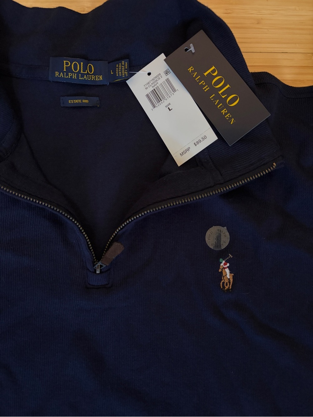 Polo Ralph Lauren Men's Cotton Quarter Zip Estate Rib Pullover Navy Blue NWT